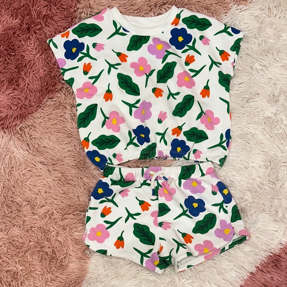 Cat & Jack White Floral Two-Piece Set with Pink, Blue, Green & Orange - Picture 2 of 5